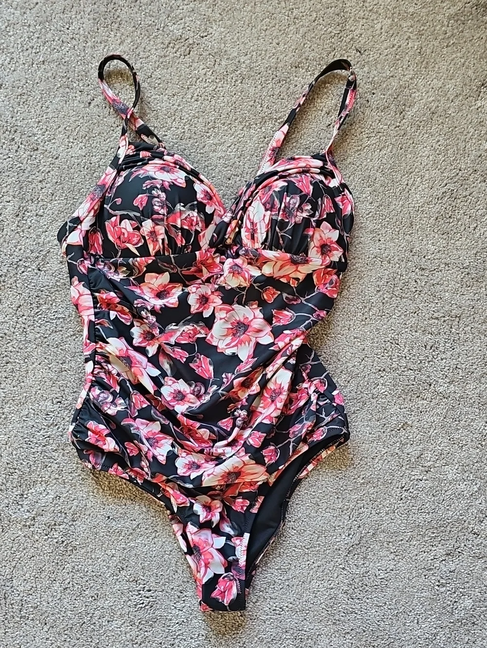 Floral Black & Pink Womens One-Piece Swimsuit